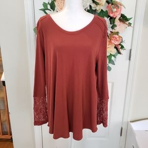Knox Rose long sleeve sweater rust with lace XL